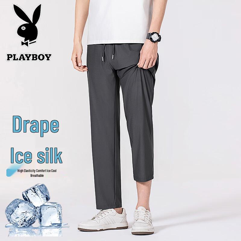PLAYBOY Men s Ice Silk Quick-Dry Straight Casual Pants 4XL