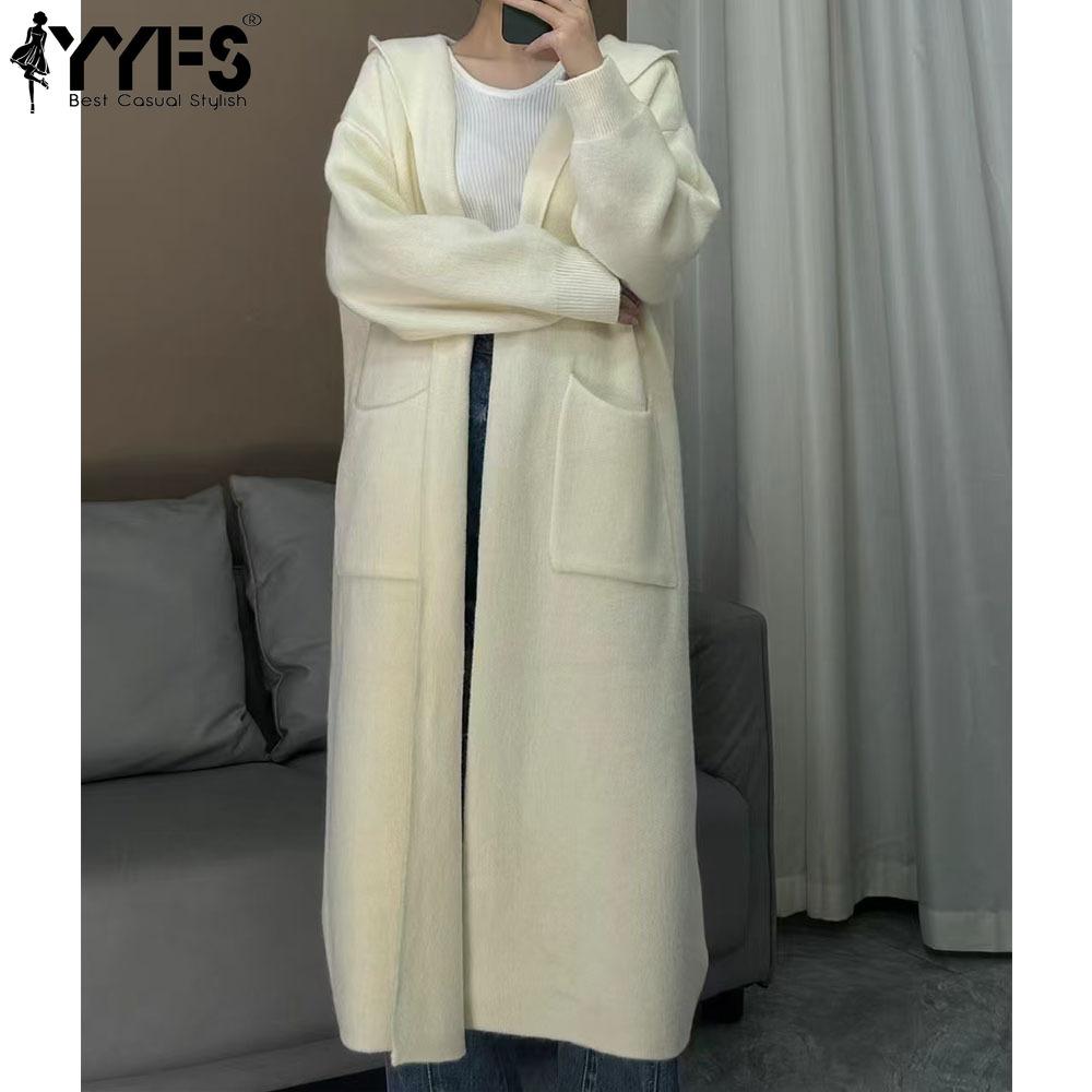 YYFS Women's Fashion Casual Fall Winter Solid Color Print Long Sleeve Hooded Tops Women's Clothing Woolen Knitwear Sweaters