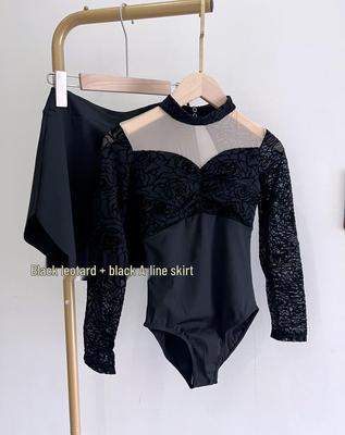 Tricou de balet Bonnie pentru femei, negru, îmbrăcăminte de dans, gât înalt, modelator corporal, costum de gimnastică