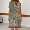 Damen Mode Retro Print Rundhals Kurzarm Knopfleiste Lässiges Kleid