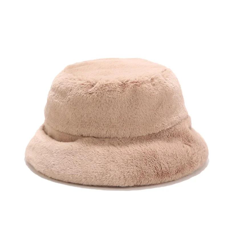 Women Fashion Warm Faux Fur Winter Hats Outdoor Sunscreen Bucket Hat Female Fashion Solid Color Caps Fashion Accessories