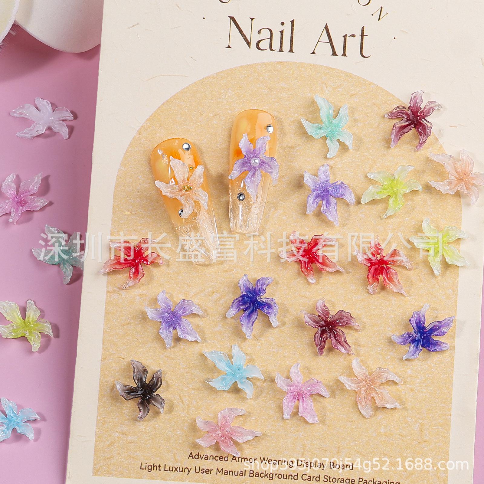 Temu Soft Gel 3D Ice Crystal Flower Nail Art Stickers Resin Rhinestones: Lily & Starfish Designs 20pcs