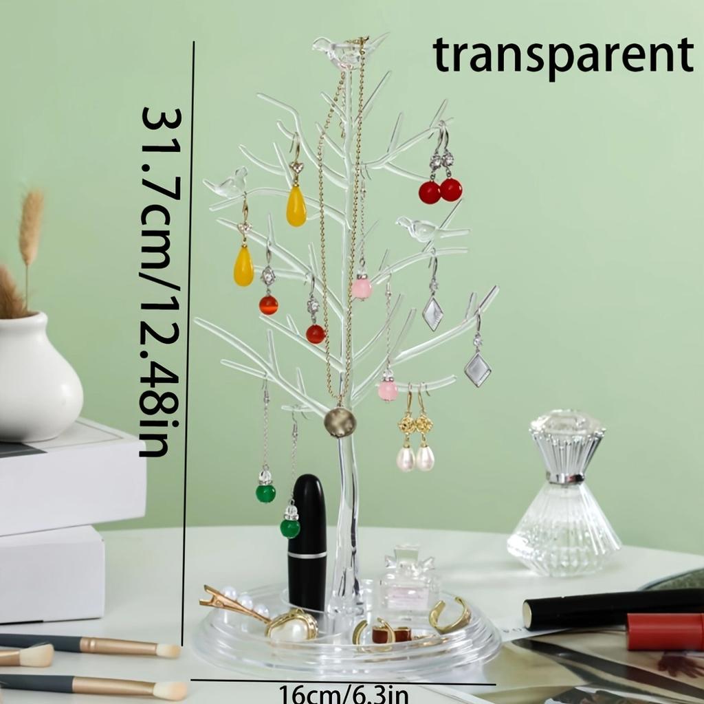 1pc,Tree Shaped Jewelry Display Stand with Tray, Earrings, Necklaces, Rings, Jewelry Storage Rack, Desktop Jewelry Tower