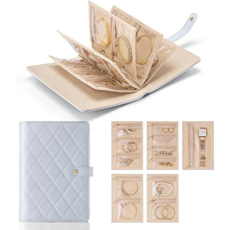 1pcs Portable Travel Jewelry Organizer PU Leather Foldable Jewelry Bag with Multiple Compartments for Earrings Necklaces Storage