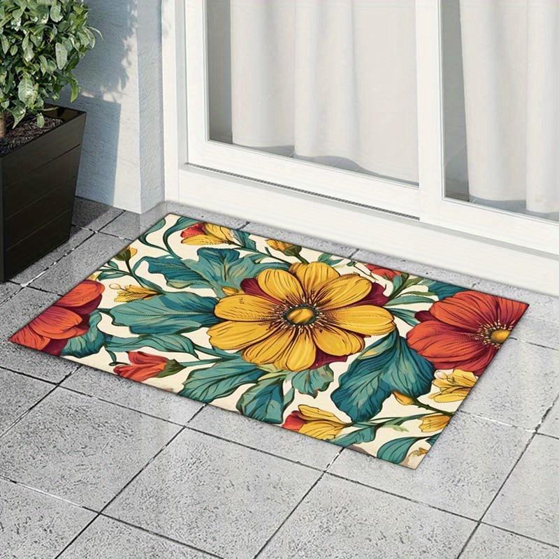1 Stück Blumendruck-Teppich für den Innen- und Außenbereich, Bodenmatte, Türdekoration mit rutschfester Gummiunterlage, Außenteppich, Bodenmatte