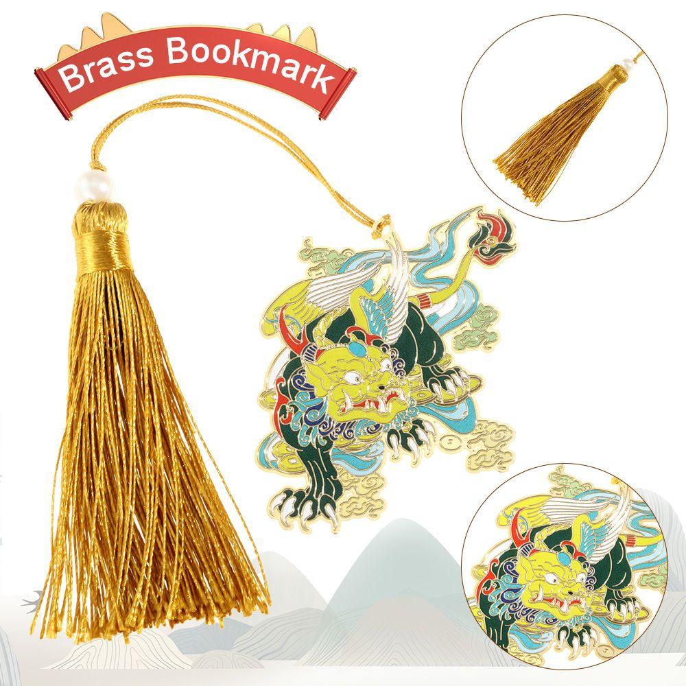Chinese style Pendant Dragon Tiger Retro Metal Book Clip Painted Pagination Mark Brass Bookmark