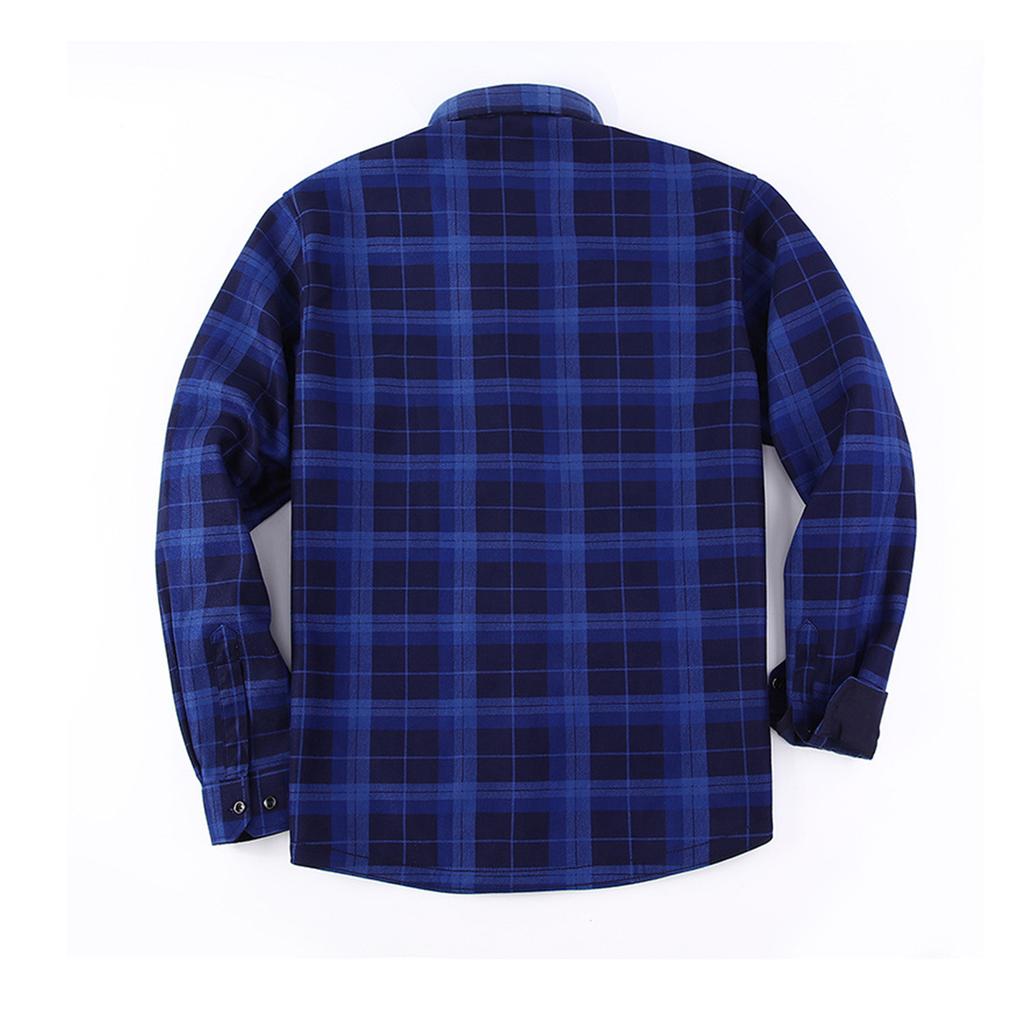 Men's Warm Casual Flannel Shirt, Long Sleeve, Lined, Large Size, Turn-Down Collar for Fall