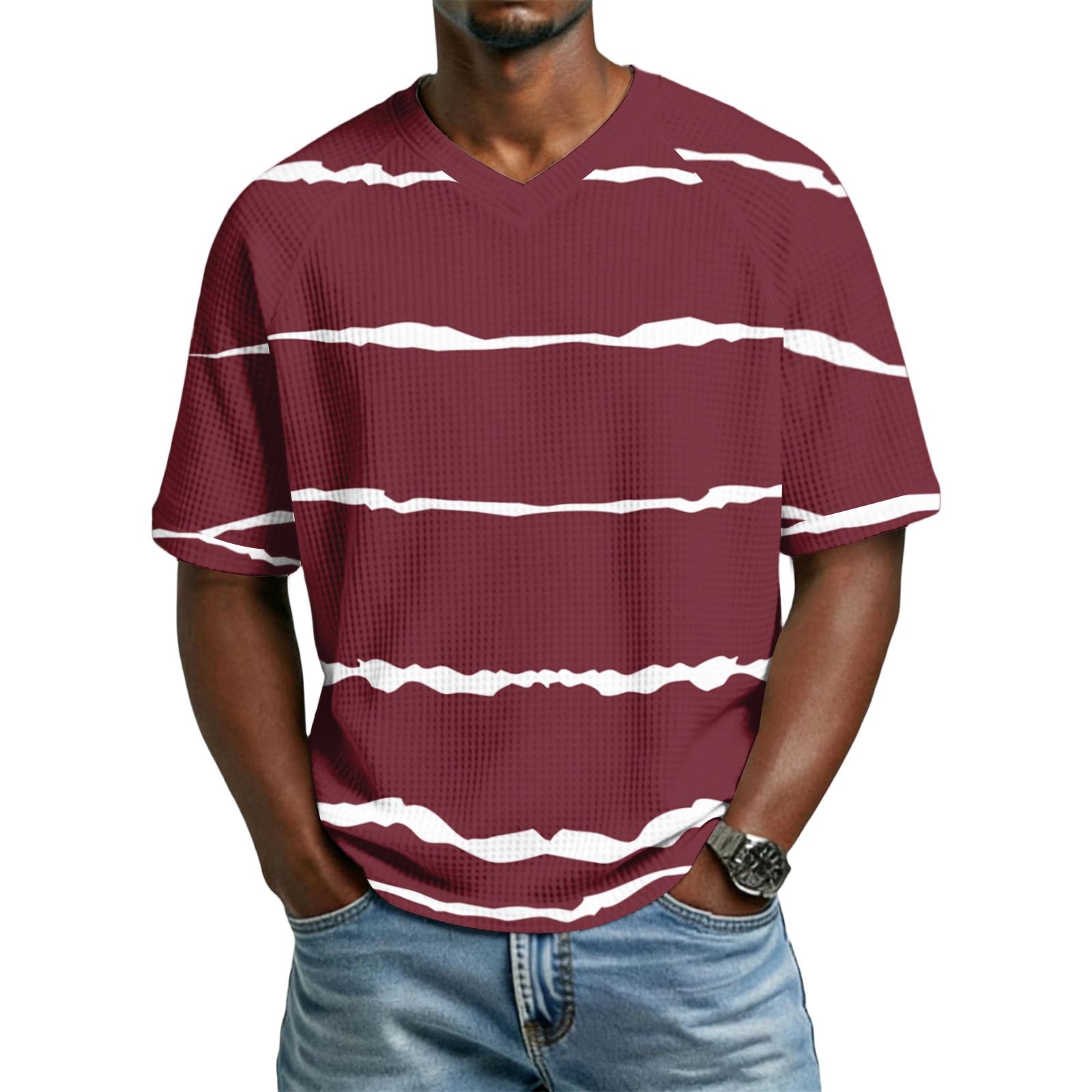 

Men s casual stylish striped texture printed short-sleeved shirt Men s breathable V-neck short-sleeved top XL винний
