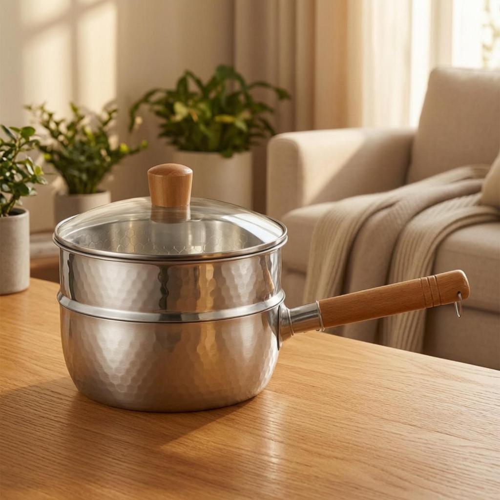 Uncoated Hammered Steel Pot with Lid | doubleSpout, Yukihira Saucepan