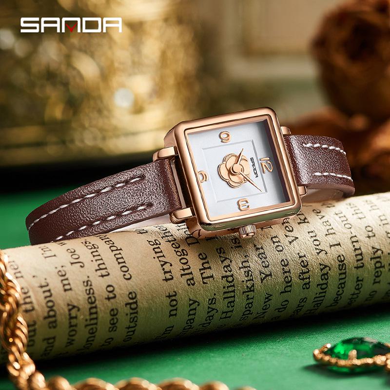 Sanda Women's Retro Waterproof Quartz Watch - Small Square Elegant Rose Dial