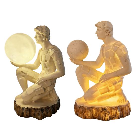Artistic Thinker Figurine with Night Light Thinking Man Sculpture Resin Statue Decorative Lamp Home Office Desktop Ornament