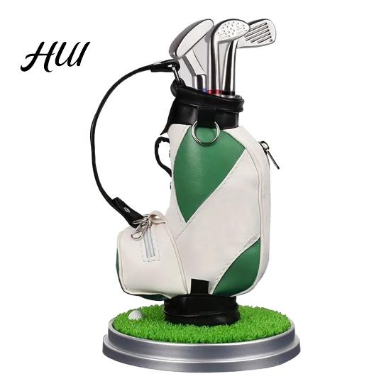 Practical Office Supplies Men Golf Pen Holder Set, Mini Bag Desk Organizer with 3 Set Club Pens, Novelty Decor for Men, Business Gift Desktop
