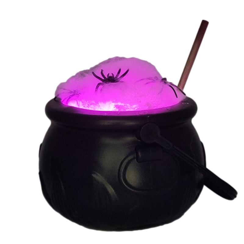 Mini leuchtendes Halloween-Kessel-Dekorationsset mit Rührstab und Themenfiguren für Raumdekoration und Partytische