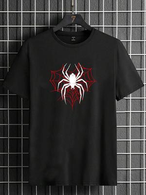 Manfinity LEGND Schwarzes gestricktes Unisex-Kurzarm-T-Shirt mit Rundhalsausschnitt & Spinnen-Grafik, Zum Ausgehen