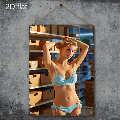Vintage Metal Wall Sign 2D Bikini Girl Industrial Tin Art Decor Weatherproof Indoor Outdoor