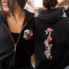 Women's Casual Zip Up Hoodies Autumn Winter New Gothic Skull with Roses Spine Dark Aesthetics Sweatshirt Pullover Zip Sportwear