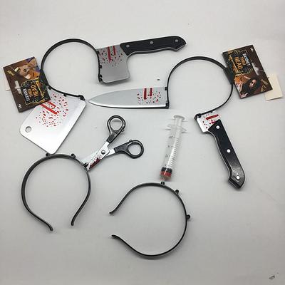 Halloween Cosplay Plastic Cleaver & Syringe Headband Set