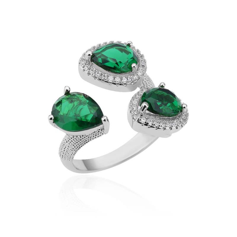 

Retro water drop emerald zircon ring women s waterproof stainless steel exaggerated light luxury jewelry Opening adjustable серебряный