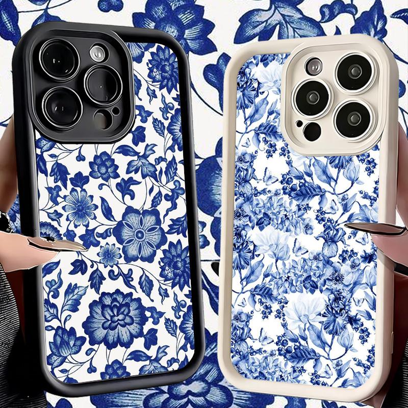 Phone Case for iPhone 17 Air 16E 15 16 Pro Max Blue And White Porcelain Pattern Cover 14 Plus 13 12 Mini Soft Shell Silicone Fun