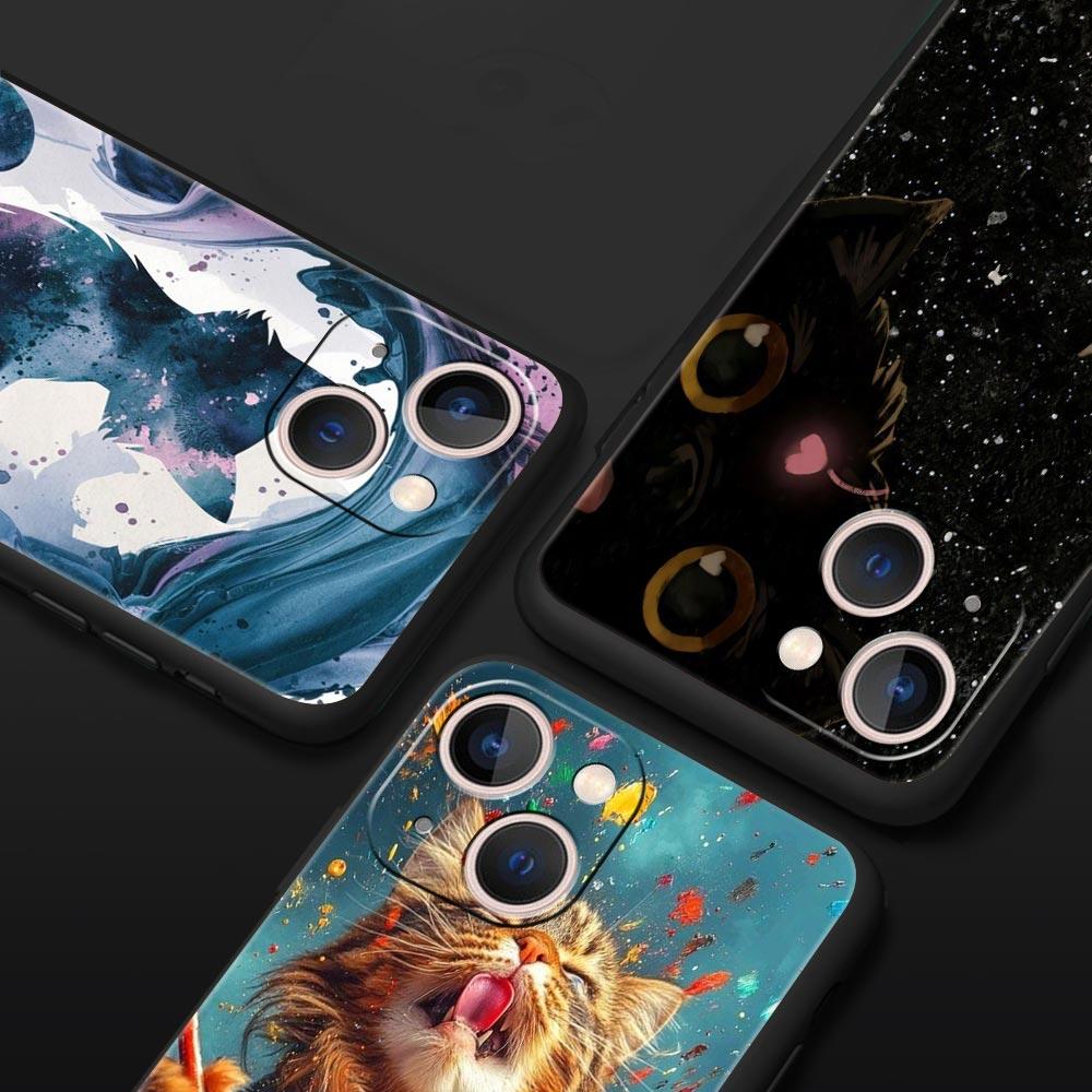 Cute Cat Phone Case Cover for iPhone 17 16 15 14 13 12 Pro Max 11 Pro Max 17 AIR Plus Shockproof Soft TPU Shell Fundas Capas Bag