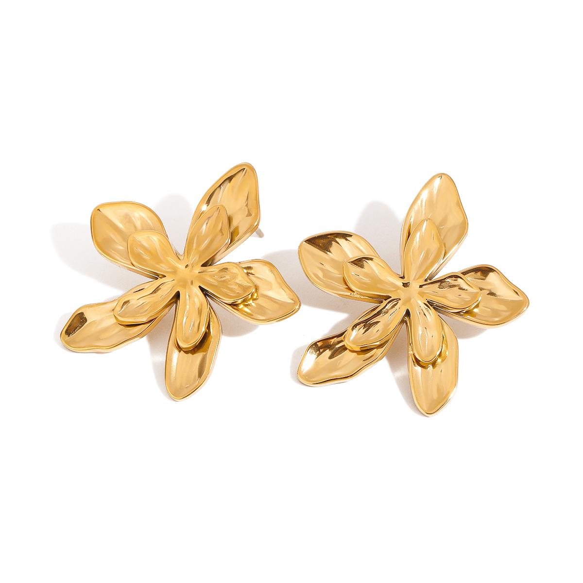 

Yori Statement Stainless Steel Hammered Flower and Leaf Up and Down Earrings Prevent Allergy Popular Fashion Wear Ear Jewelry золотистый