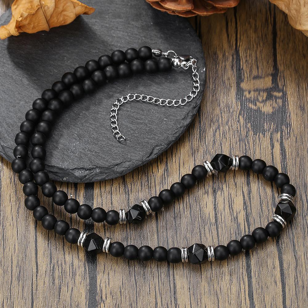 Herren Trendy Mattes Schwarzes Facettiertes Achat Halskette - Hip Hop Punk Stil, Edelstahl Schlüsselbein Kette