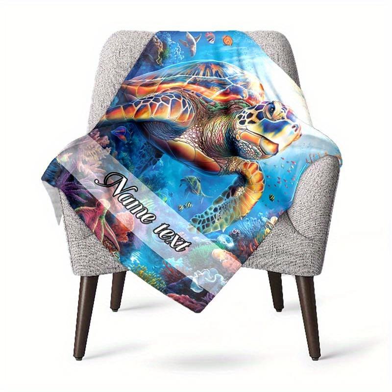 Sea Turtle Customized Your Name Blanket Warm Comfortable Soft Blanket For Chair Office Sofa Bed Sofa Office Camping Suitable For Gifting Relatives And