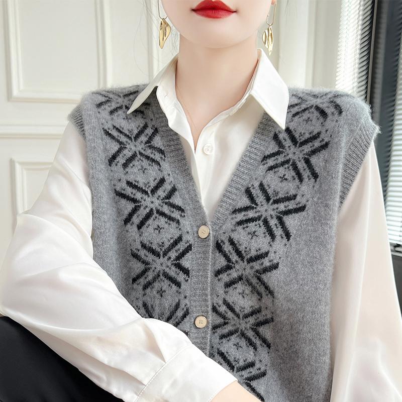 Women's Cashmere Vest Qinghe Cashmere 30% Cashmere 70% Wool Autumn and Winter Cashmere Vest Soft and Warm