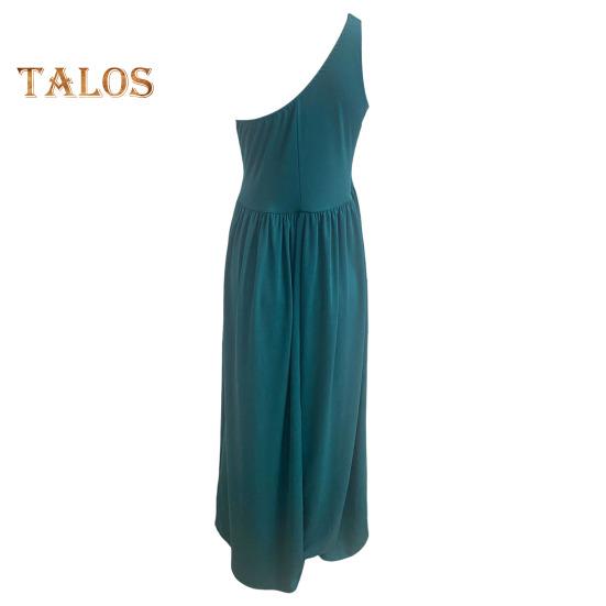 Lady Evening Dress One Shoulder Sleeveless Split Hem Solid Color Ruffle Pleated Solid Color Off Shoulder Prom Cocktail Party Maxi Dress Ball Gown