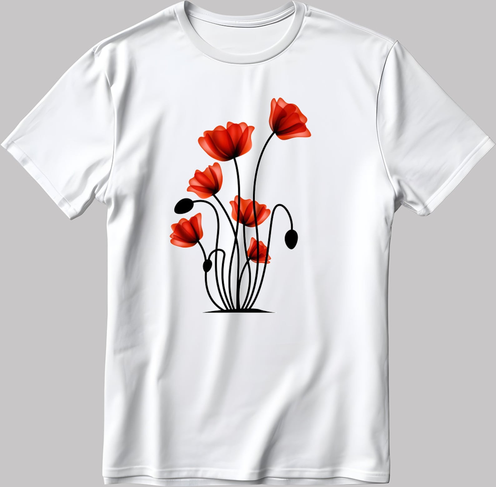 Red Poppy Flower T-Shirt: Floral Graphic Tee, Soft Cotton 2XL