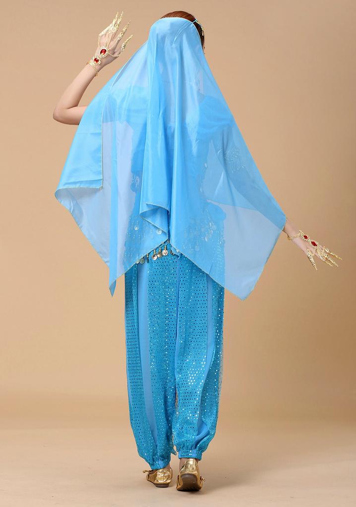 Cosplay Halloween Aladdin Kostüm Hosen Typ Bauchtanz Kostüm 4-teiliges Set Kostüm Jasmin Aladdin Stil Kostüm Himmelblau