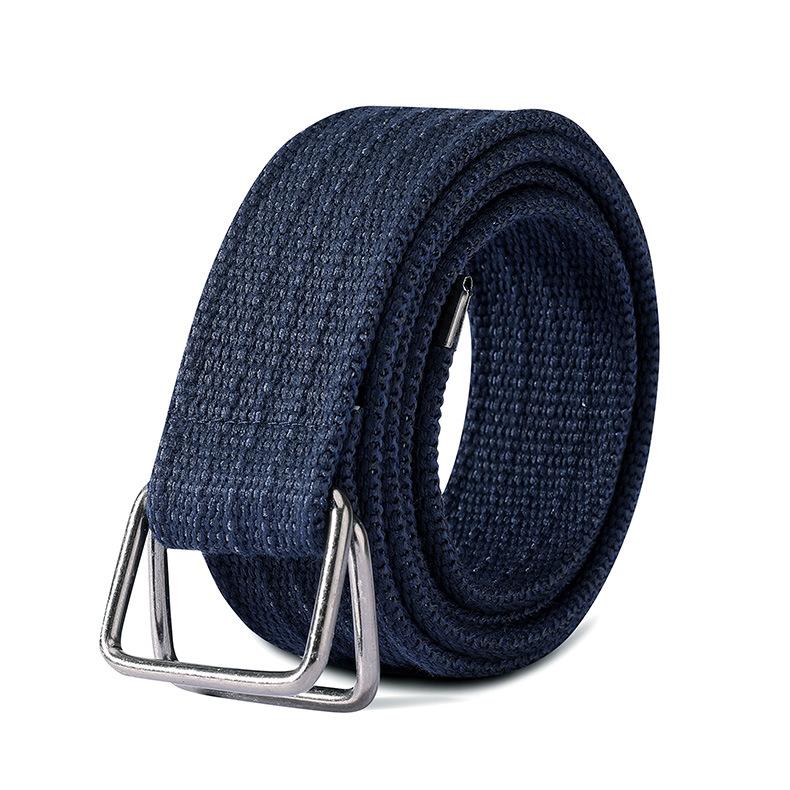 New Simple Double Ring Alloy Buckle Woven Canvas Men Belt Retro Casual Belt For Men