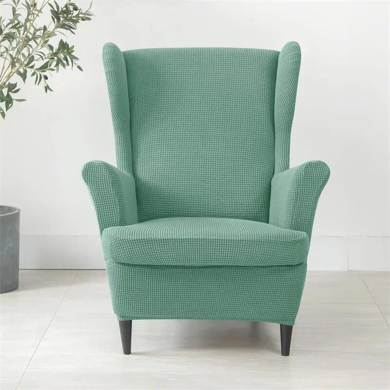 Solid Color Sloping King Back Chair Covers Elastic Polar Fleece Wing Chairs Cover with Seat Cushion Cover Furniture Protector