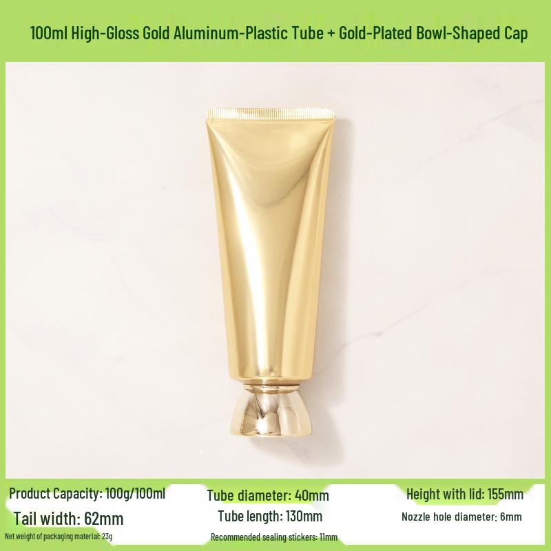 In Stock 100ml/100g High Gloss Gold-Silver Aluminum-Plastic Cosmetic Tube with Acrylic Cap - Refillable PE Empty Bottle