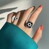 Elegant 925 Silver Ring For Women Retro Open Adjustable Pearl Fashion Statement Jewelry
