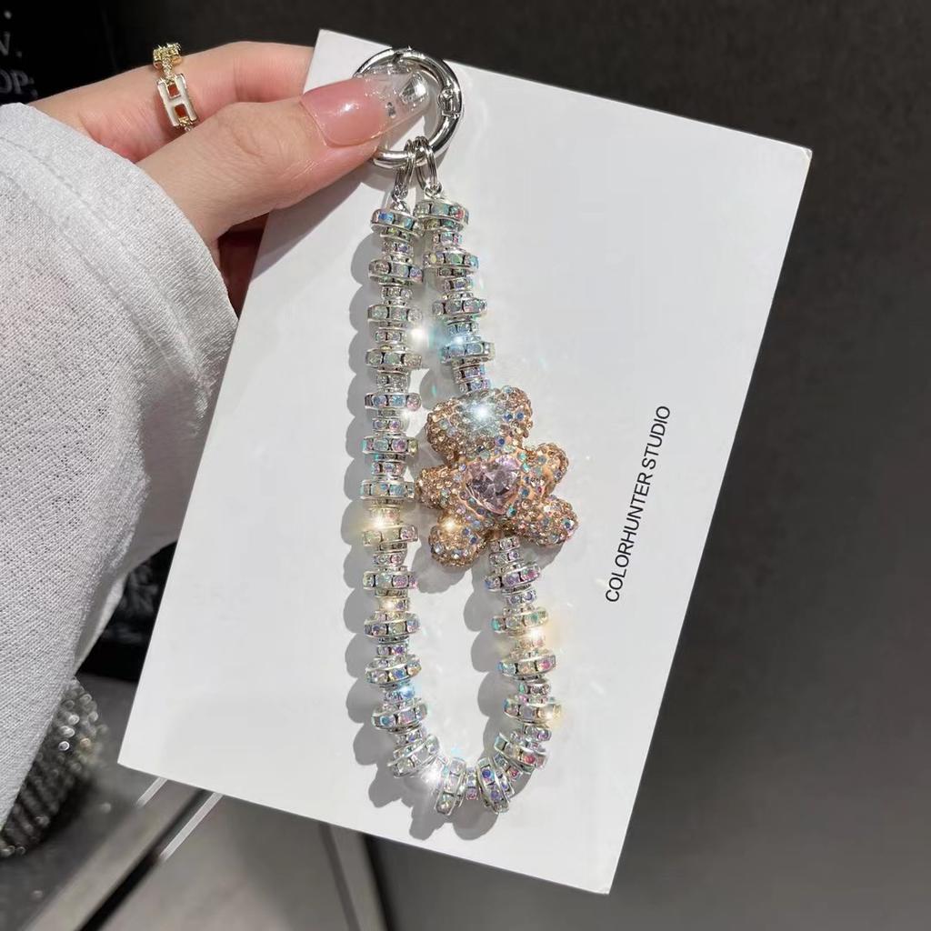 New Diamond Encrusted Love Bear Mobile phone Lanyard Short Handheld Phone Chain Female Wrist Hanging Chain Flash Diamond Female