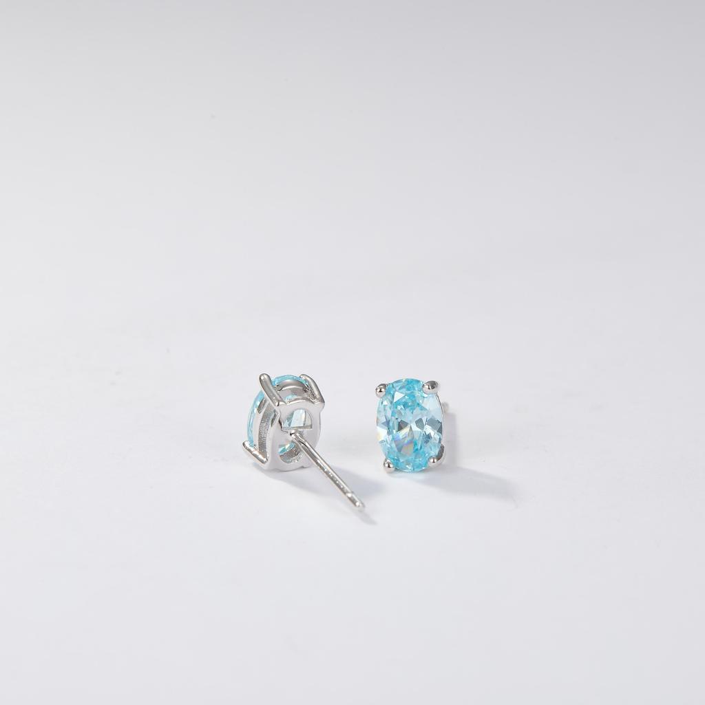 Sky Blue Zircon Earring 925 Sterling Silver Oval Stud Earrings