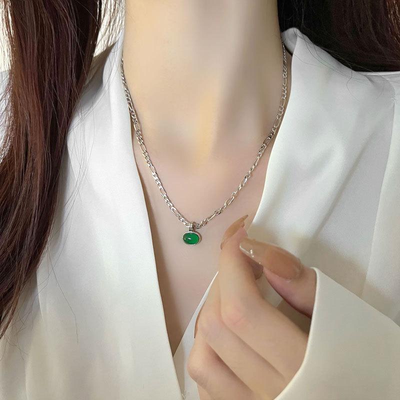 Colier Oval Smarald Stil Palat Retro Francez Lux Lanț Claviculă Femei
