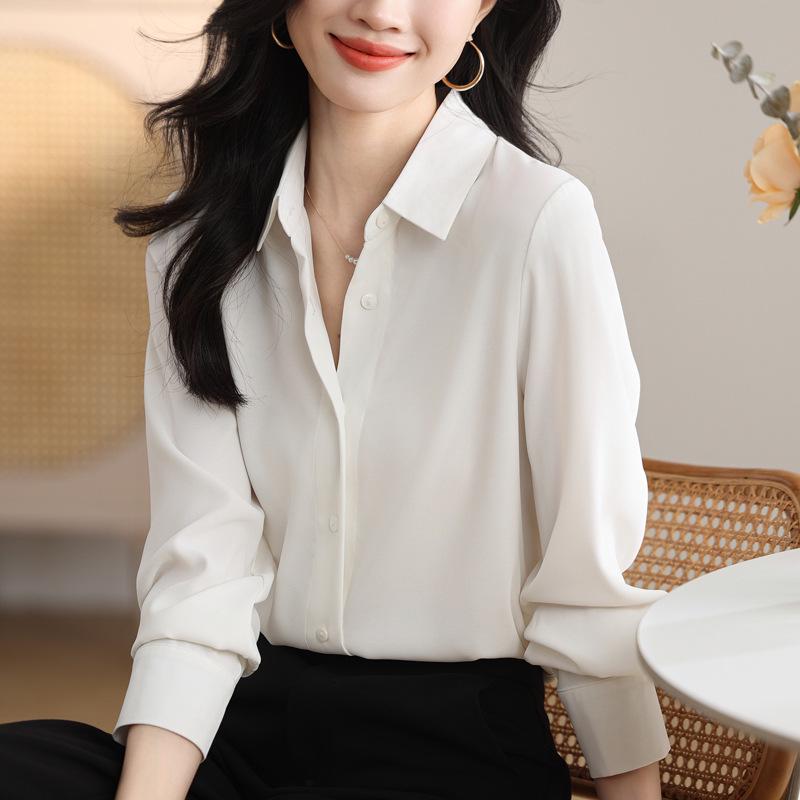 2025 Autumn Women's White Drapey Professional Shirt: Niche Design for Workplace
