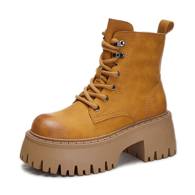 Leder Rhabarberstiefel Damen 2025 Herbst und Winter neue hochhackige Martin-Stiefel Damen Retro britischer Stil kurze Stiefel Damen vielseitige Damen bo