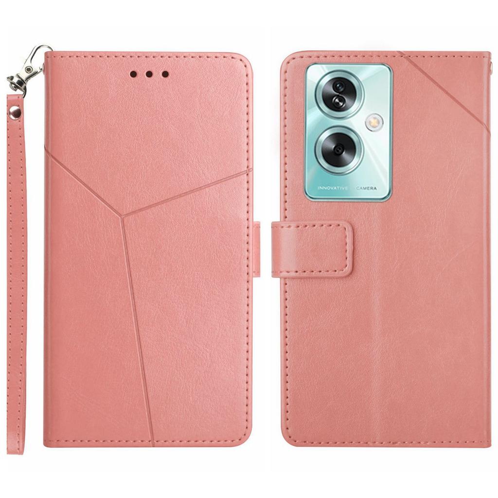 HT01 For Oppo A59 5G Phone Leather Case with Wallet Stand Imprint Y-shaped Line