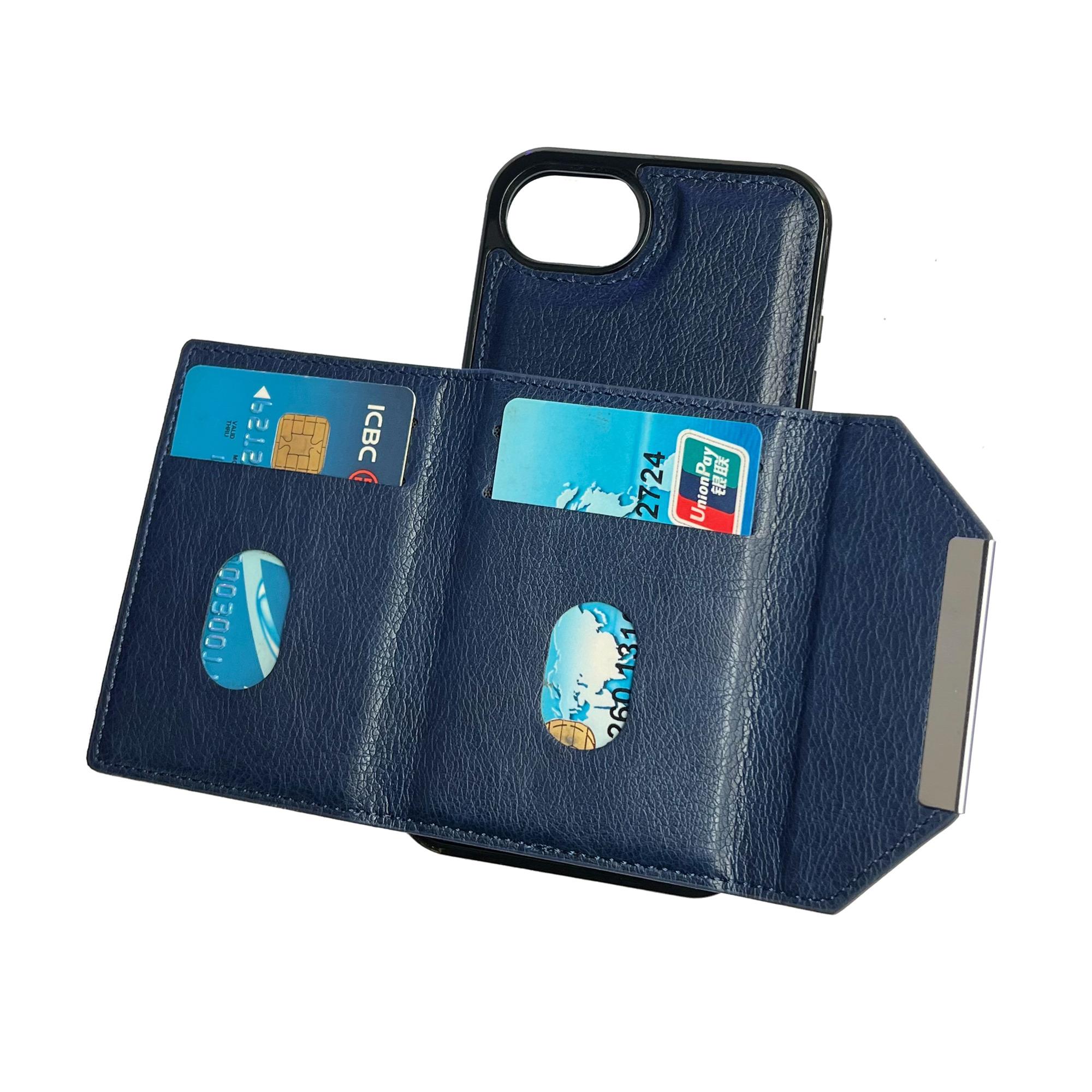 

For iPhone 16e Case Card Bag Kickstand TPU+PU Phone Cover Grey