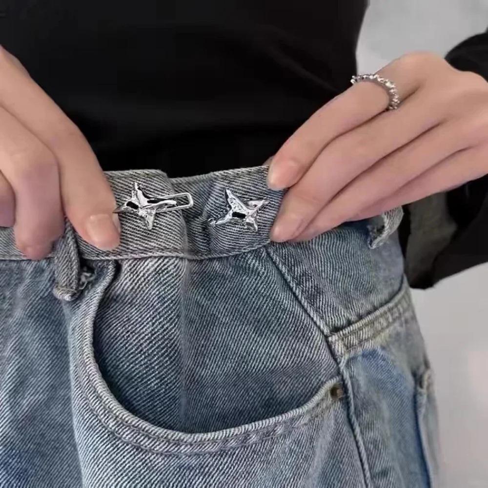 Fashion Four Pointed Star Jean Waist Tightener, Adjustable Waist Buckle Fixer for Pants