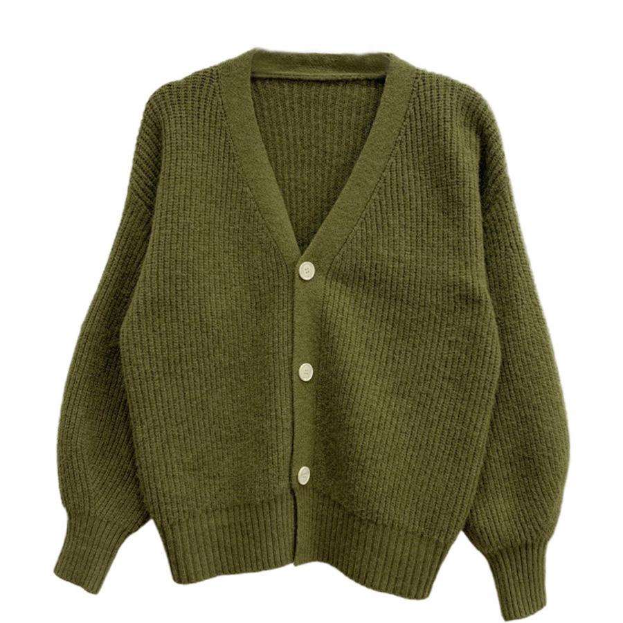 Lazy Style V-Neck Knit Cardigan: Loose-Fit, Long-Sleeve, Single-Breasted Sweater for Spring and Autumn