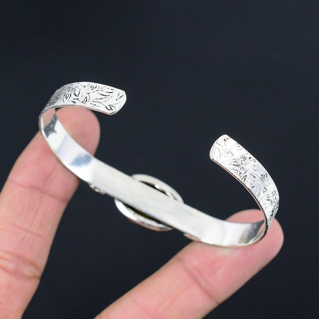 Natural Imperial Jasper Gemstone Bangle Crescent Moon Adjustable 925 Silver