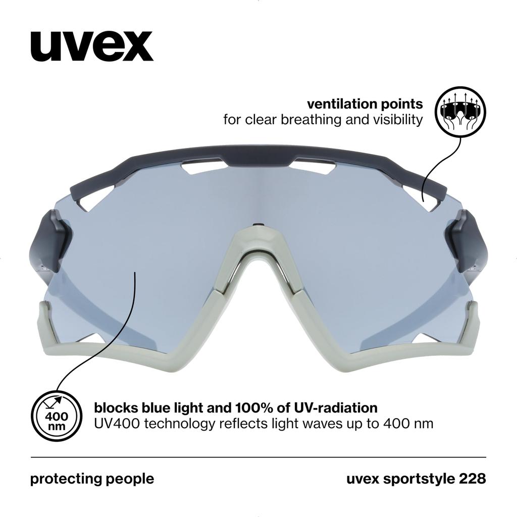 Uvex Sportstyle 228 Sports Sunglasses with UV400 Mirrored for Cycling and Outdoor Activities Protection, Anti-Fog, Lenses,