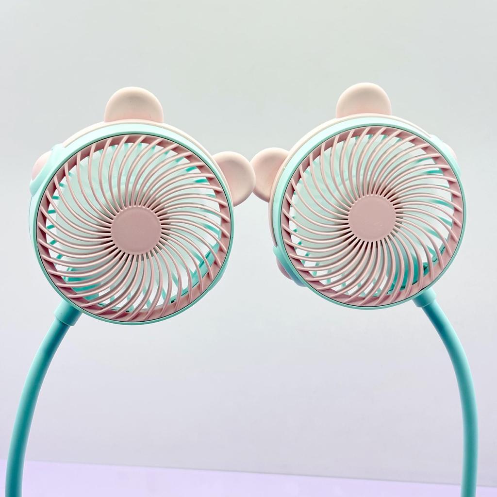 Portable Cartoon Pocket Fan: USB Rechargeable, Hanging Neck, Desktop Use, Ideal for Students & Outdoor Activities