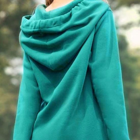 Long Hoodie Solid Color Drawstring Autumn Winter Large Pocket Irregular Hem Hooded Dress for Daily Wear