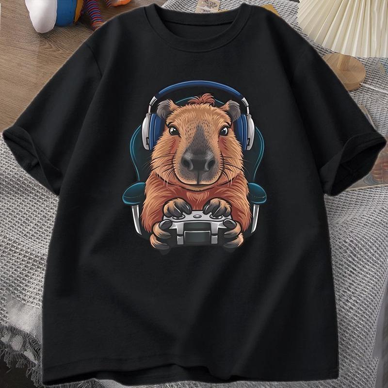 Unisex Gamer Capybara Shirt Capybara Tank Top Graphic Cute Rodent Tshirt Funny Animal Gaming with Controller Unique