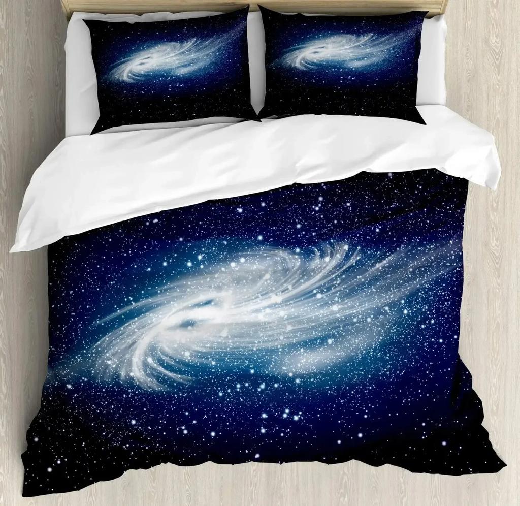 Sky Space Night Time Universe Stars And Nebulas Distant Parts Of Galaxy Comfortable Duvet Quilt Cover Pillowcase Bedding Set